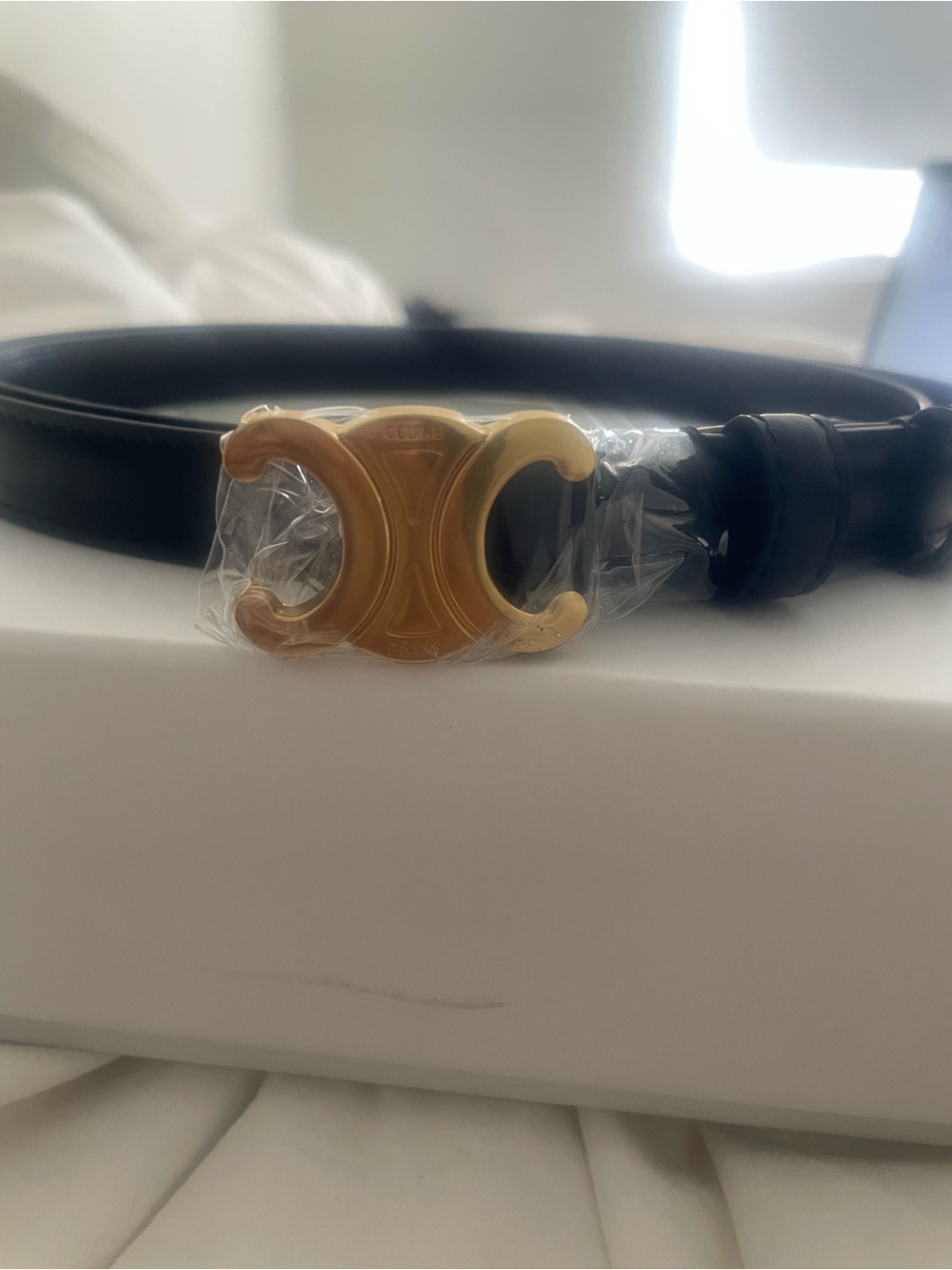 Fashion Celine Black Leather Belt with Gold Double C Buckle